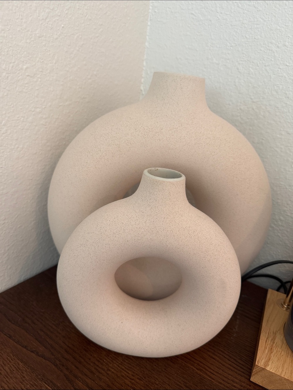 Minimalist Cream Ceramic Donut Vase Set - Home Accents
